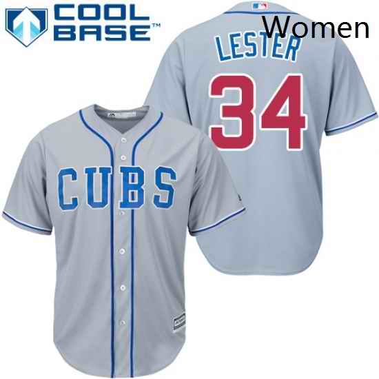 Womens Majestic Chicago Cubs 34 Jon Lester Authentic Grey Alternate Road MLB Jersey